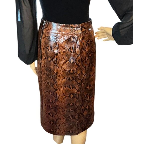 EXPRESS x Negin Mirsalehi High Waisted Snakeskin Print Faux Leather Pencil Skirt - Picture 5 of 7